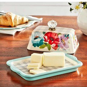 The Pioneer Woman Sweet Romance Ceramic Double Stick Blue Butter Dish